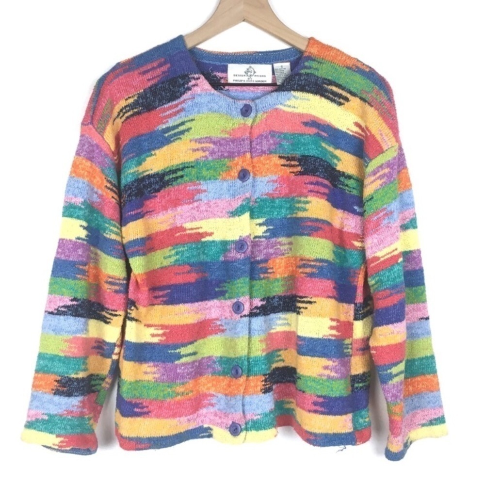 DESIGN OPTIONS Cardigan Sweater Vintage 90s Retro Mod Colorblock Unique Small
